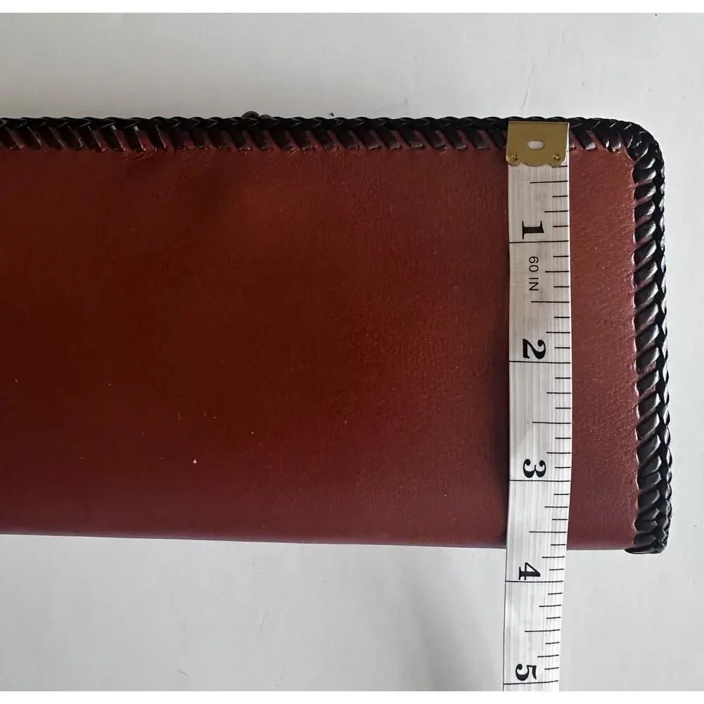 Vintage Brown Calf Leather Whipstitched Wallet with Double Kisslock VTG